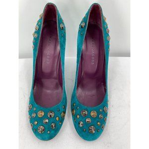 Marc Jacobs Luxury Emerald Green Suede Studs Pumps Heels Women's Shoes Sz 39.5